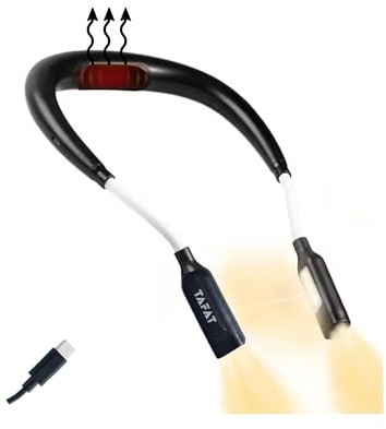 TAFAT Lampe de lecture rechargeable USB-C. Technologie LED COB 2000mAh longue durée – Liseuse lumière douce pour lecture, tricot, bricolage. Chauffante, flexible, 5 intensités lumineuses réglables