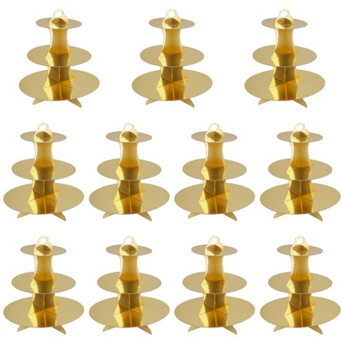 ZEONHEI 10-pack tårtställ i 3 nivåer, tårtställ, rund kartong, muffins, visningsstativ för födelsedagsfest, julfest, bröllop