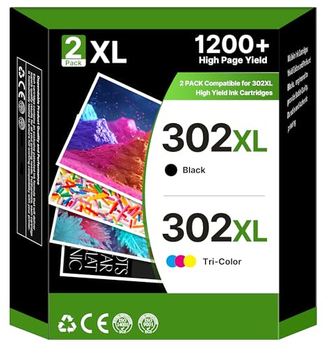302 XL Cartucce d'inchiostro Sostituzione per HP 302 XL Nero e Colore per Envy 4520 4527 4522 4525 Officejet 3833 3830 3835 3834 4650 4652 5220 DeskJet 2130 3630 3636 Stampante (1 Nero, 1 Tri-Colore)