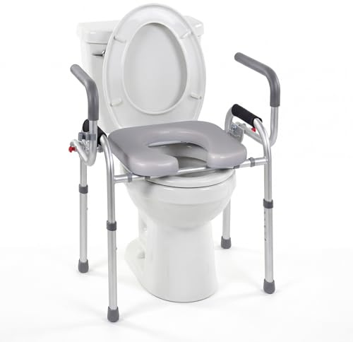 COSTWAY Ringhiera di Sicurezza per WC Portata 136 kg, Barra Bagno con Braccioli Pieghevoli e Supporto Laterale per Doccino, Altezza Regolabile da 49 a 59 cm, Rialzo WC per Anziani e Donne Incinte