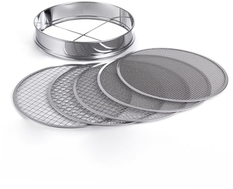 Relaxdays Tamis de Jardin 5-en-1, Rond Ø30 cm, Inserts interchangeables, pour Terre, Gravier et Sable, INOX, Argent