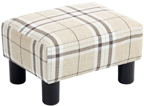 HOMCOM Linen-Look Fabric Foot Stool with Legs 40 x 30 x 24cm, Multi-colored | Footrest, Small Seat, Chair Ottoman, Home Office
