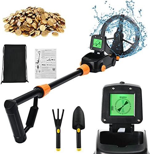 Détecteur de métaux pour enfants, détecteur de métaux étanche IP68 avec écran LCD et signal sonore, kit complet de chasse au trésor léger avec pelle, râteau et sac de transport pour plage et extérieur