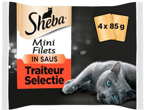 SHEBA Mini Filets Sélection du Boucher, Sachet Chat en Sauce, Lot de 52 Sachets Fraîcheur (13 Packs de 4 x 85 g), 4 Variétés, Nourriture Humide pour Chat Adulte, Repas Chat Complet et Équilibré