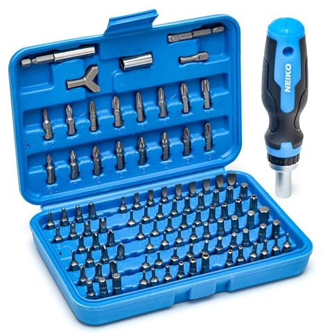 NEIKO 10082A Security Bit Set and Ratcheting Screwdriver | 101 Piece Set | Chrome Vanadium Steel | Screwdriver Bit Set Phillips, Tamperproof Torx Bits, & Flat | 1/4 Hex Shank Magnetic Bit Holder
