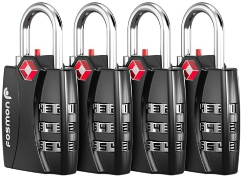 TSA Accepted Luggage Locks, Fosmon Open Alert Indicator 3 Digit Combination Padlock Codes for Travel Bag, Suit Case, Lockers, Gym, Bike Locks or Other (4 Pack)