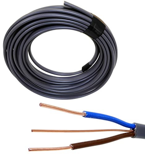 10 Metre 2.5mm² Twin & Earth Cable, Flat Grey, Solid Copper Wire, Brown, Blue and Bare Earth BASEC Approved – For Sockets, Ring Main, Radial Socket Circuits