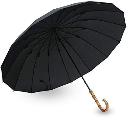 Straight Umbrella Umbrella Fresh Long Handle Umbrella Solid Color Lady Umbrella Bamboo Plain 16 Bone Straight Rod, Black