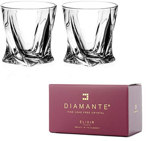 Diamante Quadro Lot de 2 verres à whisky courts en cristal sans plomb