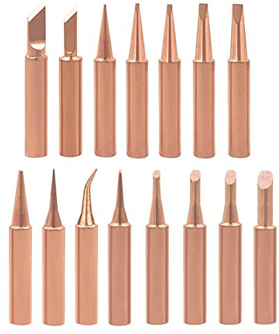 Saipor 15 Pcs Pure Copper Soldering Iron Tip Kit 900M-T Replaceable Solder Iron Tips Lead-Free Welding Head Tool Accessories for 936 Soldering Rework Station Soldering Tips