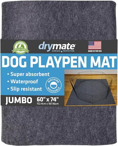 Drymate Dog Playpen Mat, Absorbent, Waterproof, Non-Slip, Machine Washable, XL Size (60” x 74”), Reusable Puppy Pad for Training, Whelping, Housebreaking, Incontinence, and Crate/Kennel (USA Made)
