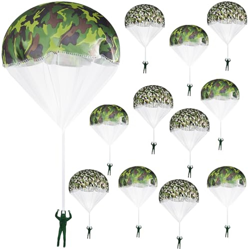 Aoriher 12 Pcs American Flag Army Parachute Toy Action Figures, Boys Outdoor Games, No Battery Flying Toys for School Gifts Present