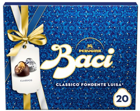 BACI PERUGINA Classico Cioccolatini Fondenti Scatola Regalo Natale 250g | Cioccolatini fondenti Luisa ripieni al gianduia con granella e nocciola intera. Scatola natalizia 20 cioccolatini 250g