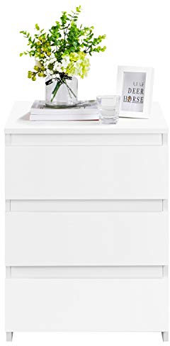 Yaheetech Mesita de Noche con 3 Cajones Mesilla de Noche de Nórdico para Dormitorio Mesita Auxiliar Minimalista para Cama Blanco