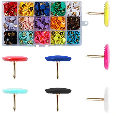 VAPKER Reißnägel, 600 Stück, Farbige Reißzwecken Mit Flachem Rundem Kopf, Goldfarbene Stahlspitze, 15 Farben, Dekorativ Für Zuhause, Schule, Büro