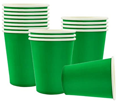 YAAVAAW 16Pcs Green Party Paper Cups,9oz Cold/Hot Drinking Cups Tea Coffee Cup Solid Color Party Cup for Kids Adult Birthday,BBQs,Picnics,Weddings,DIY,Christmas,St. Patrick's Day Green Party Supplies