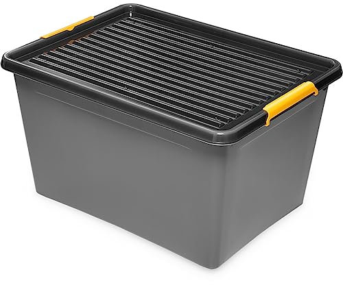 Kreher Aufbewahrungsboxen mit verschließbarer Deckel und Rollen, verschließbarer Deckel, Nässe-geschützt und in robuster Ausführung! Farbe: Grau. In verschiedenen Größn (wählbar). (145 L)