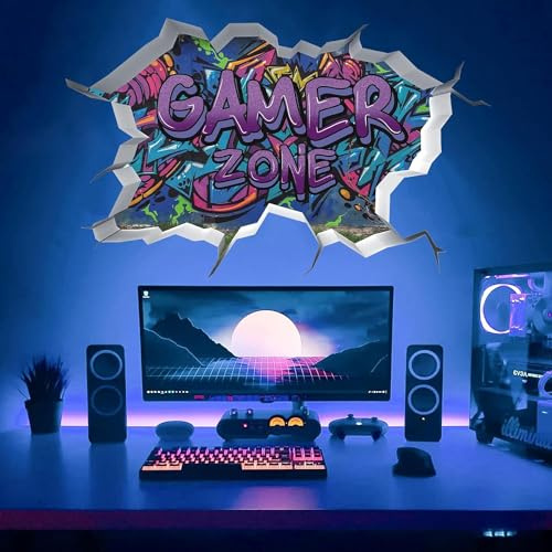 TOARTi Gamer Zone – Autocollants muraux 3D amovibles en vinyle pour chambre de joueur, décoration murale de salle de jeux vidéo pour adolescents (violet)