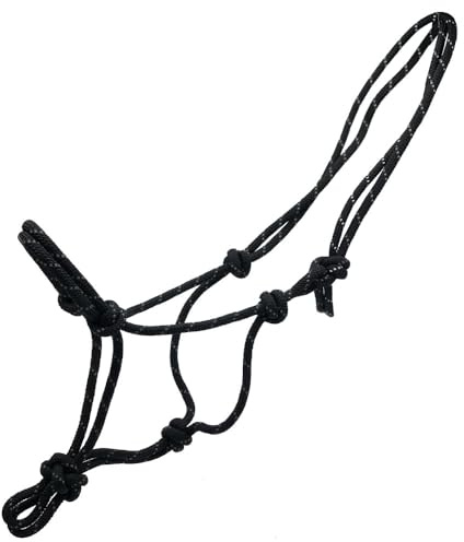Horse Relective Rope Halter Equestrian Head Collar New Style Reflective Rope Halter All Sizes (COB, BLACK)