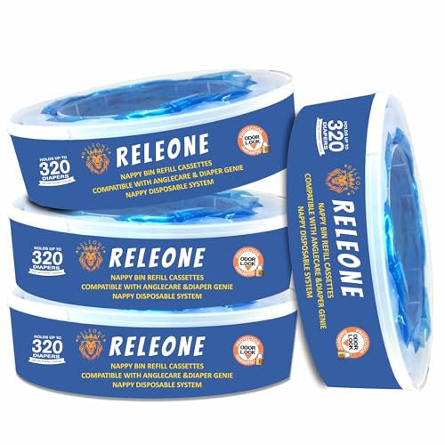 Releone Nappy Bin Refill Cassettes | Compatible with Most Nappy disposal Systems | Nappy Pail Refills | Odor-Locking 7-Layer Bags for Extra Protection