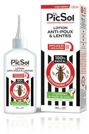 PicSol - Lotion anti-poux et lentes - Efficacité prouvée en 30 minutes et en seule application- Aucun insecticides chimiques -125ml