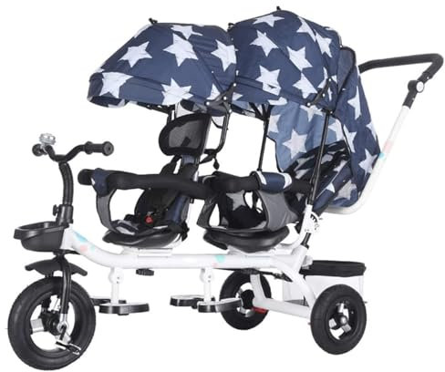 Rieort Tragbare Tandem-Kinderwagen, 4-in-1, tragbares Kinder-Dreirad, Zwillingswagen, Fahrrad, Zwillingskinderwagen, großer Raum, Metall-Kinderwagen