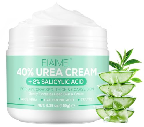 Crema all'Urea 40%,Crema all'Urea per piedi e mani, con 2% di acido salicilico, acido ialuronico, aloe vera, idrata, elimina calli e ammorbidisce 150 g