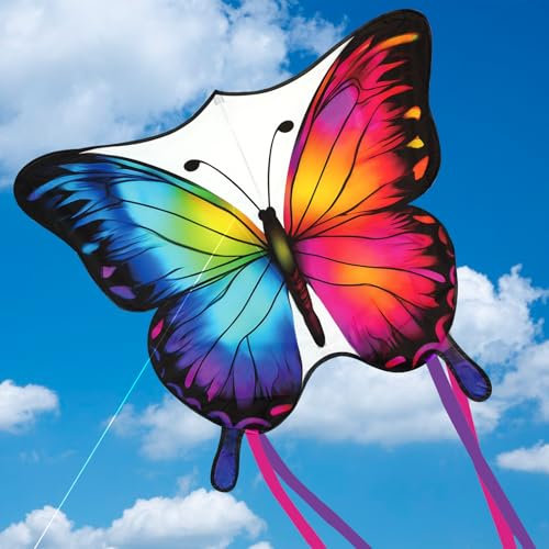 Schmetterling Drachen Kinder & Erwachsene, Einleiner-Flugdrachen für Kinder ab 3 Jahren - 84*70cm - inkl. 100m Drachenschnur und Streifenschwänze, Drachen & Flugspielzeug für Frühling & Herbst