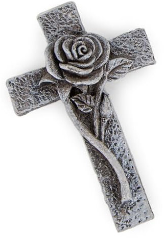 Logbuch-Verlag kleines Grab Kreuz Trauerkreuz grau mit Rose Grabschmuck Trauerdekoration Deko Urnengrab 7,5 x 4 cm