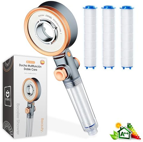 BIORYC® Soffione Doccia con Filtro + 2 Filtri | Soffione Doccia Anticalcare ad Alta Pressione con Purificatore d’Acqua e Filtro Anticalcare per Corpo e Capelli (3 FILTRI)