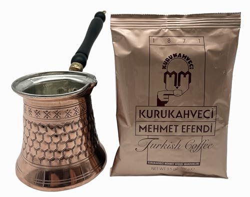 Cezvex- Ephesos-türkische Kaffeekanne- Cezve aus Kupfer, handgemacht bis zu 6 Tassen, gratis Mehmet Efendi Kaffee 100g