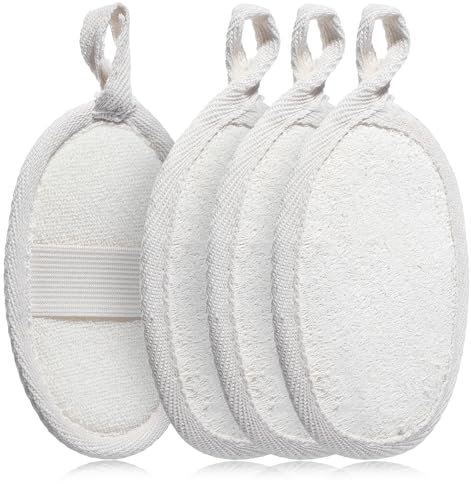 Nogeqi Loofah Lot de 4 éponges de bain en loofah - Éponge exfoliante réutilisable respectueuse de l'environnement - Pour homme et femme - Pour spa, cuisine, salle de bain, visage, corps