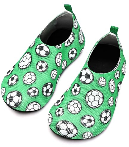 Torotto Hausschuhe Kinder Mädchen Junge Pantoffeln Atmungsaktive Rutschfest Weich Turnschläppchen Barfussschuhe für Lauflernschuhe Kleinkinder Schuhe Kindergarten Unisex(Fußball Grün 26/27 EU)