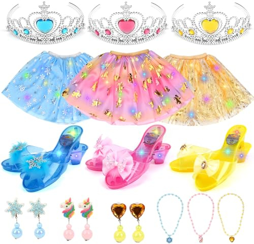 Dreamon Chaussures Princesse Fille Lumineuses, Deguisement Princesse Fille Lumineux Robe Princesse Fille pour 3 4 5 6 Ans Enfants Cadeaux d'halloween Et de Noël