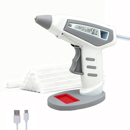 Cordless Hot Glue Gun Kit Includes 30 Hot Glue Sticks, Switch with 10W Drip-proof Design with 15-Second Fast Heating, Suitable for DIY Crafts, Fabric, Wood & Home Repairs（White）