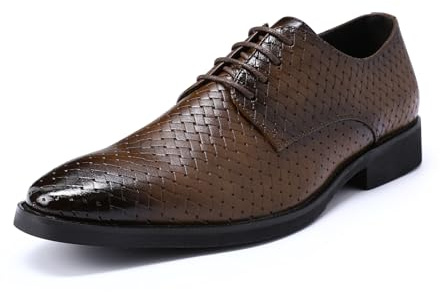 Allthemen Chaussure Homme Ville Classique Oxford à Lacets Business Basse Derby en Cuir Légères Mariage Confortable Marron 44