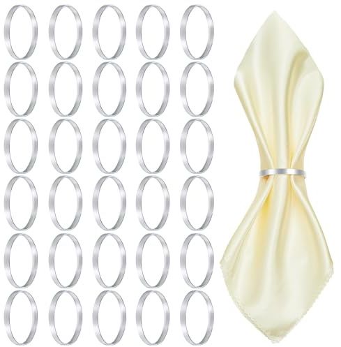 30 Piezas Servilleteros de Plateado, Anillos para Servilletas de Metal en Banda Circular, Elegantes Servilletero, Servilleteros Individuales para Fiestas, Bodas, Cumpleaños