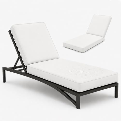 AZMAHT Materassino per Lettino Prendisole Idrorepellente Anti-UV, Cuscino per Sdraio da Giardino con Schiuma 50D Ad Alta Densità, Fodera Sfoderabile Lavabile, Maniglia,Bianca,193x56x5cm