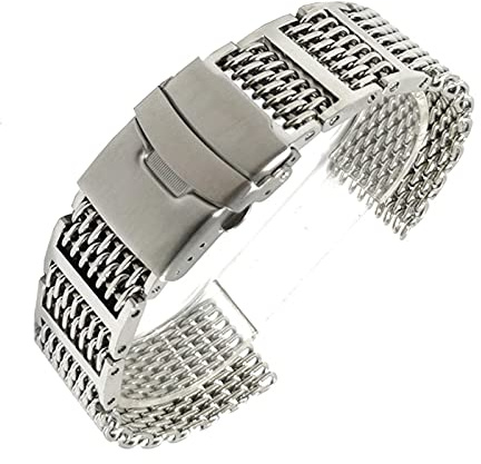 Justerbar Mesh rostfritt stål klocka rem, Flerfärgad 20-24 mm massivt rostfritt stål Mesh vikarmband(Silver)