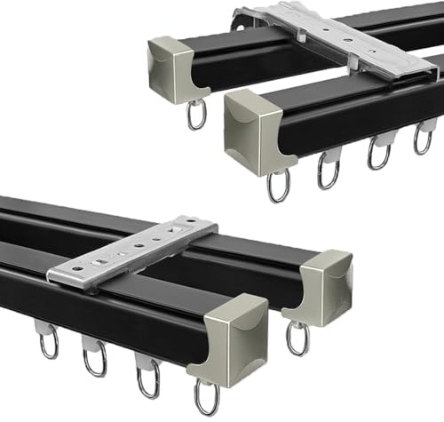 Dubbelspår 1-5 m justerbar tak/vägg aluminium glidskena för vardagsrum och sovrum (svart 400 cm) – & Slish design