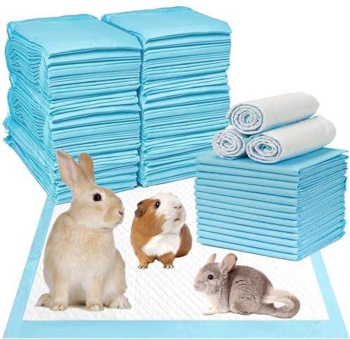 kathson 100Pcs Rabbit Pee Pads,18 x13 Disposable Bunny Diapers Cage Liners,Super Absorbent Pet Toilet Training Pads for Guinea Pig,Hedgehogs,Hamsters,Chinchillas,Cats,Reptiles and Small Animals