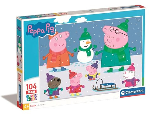 Clementoni 23752 Maxi Peppa Pig – Puzzle 104 Teile ab 4 Jahren, farbenfrohes Kinderpuzzle mit extra großen Puzzleteilen, Geschicklichkeitsspiel für Kinder