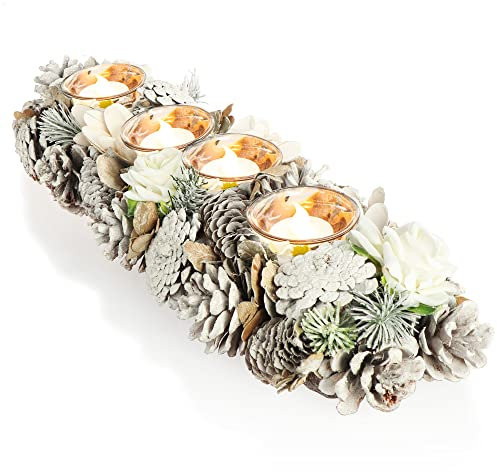 COM-FOUR® Adventskranz länglich, Kerzenständer Weihnachten für 4 Kerzen, Kerzenhalter, Adventsgesteck, XL Adventskerzenhalter, Kerzenleiste als Tischdeko (Advents-Kerzenhalter XXL)