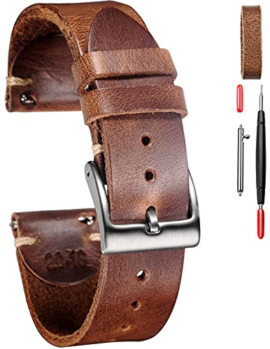 hemsut h Horween Leather Watch Band, Vintage Quick Release Strap 18-24mm