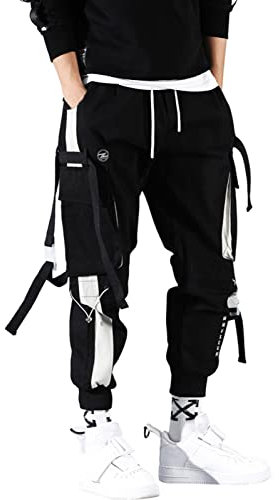 Beudylihy Herren Hip Hop Jogger Cargo Pants Baggy Streetwear Punk Hose Herren Techwear Hosen Schnelltrocknend Jogging Cargo Freizeithose mit Kordelzug Elastischer Bund Harem Hosen