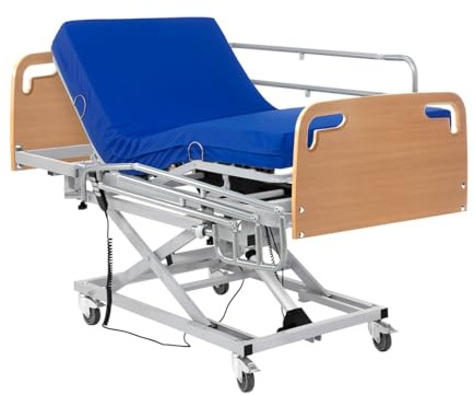 Geriafy - Cama Articulada Eléctrica con Carro Elevador (90x190, Colchón Viscoelástico + Barandillas + Cabecero-Piecero)