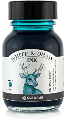 Octopus Write and Draw Ink - 467 Petrol Deer Waterproof Ink for Fountain Pens, Calligraphy, Non-fading, 50 ml