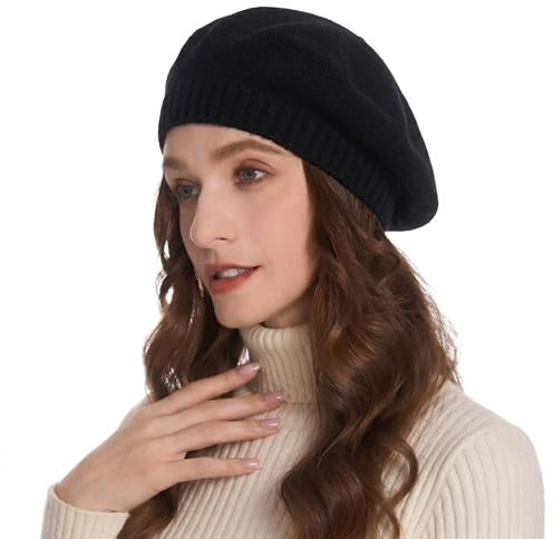 ZLYC French Beret Hat Fashion Print Lightweight Winter Warm Artist Hat for Women (Plain Black)
