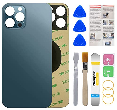 Phoupair Rear Back Glass Replacement for iPhone 12 Pro Max 6.7 Inches All Carriers with Professional Repair Tool Kit (Pacific Blue)