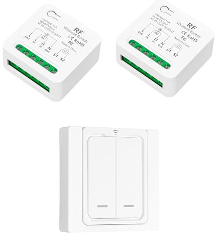 Tedeligo Funk Lichtschalter kit, Funktioniert Mit Wandschaltern Reichweite der drahtlosen Steuerung bis zu 100 m, AC220V 230V 2000W Relai Funkschalter, Mobiler Funksender Und Wandsender 2 in 1,Weiß